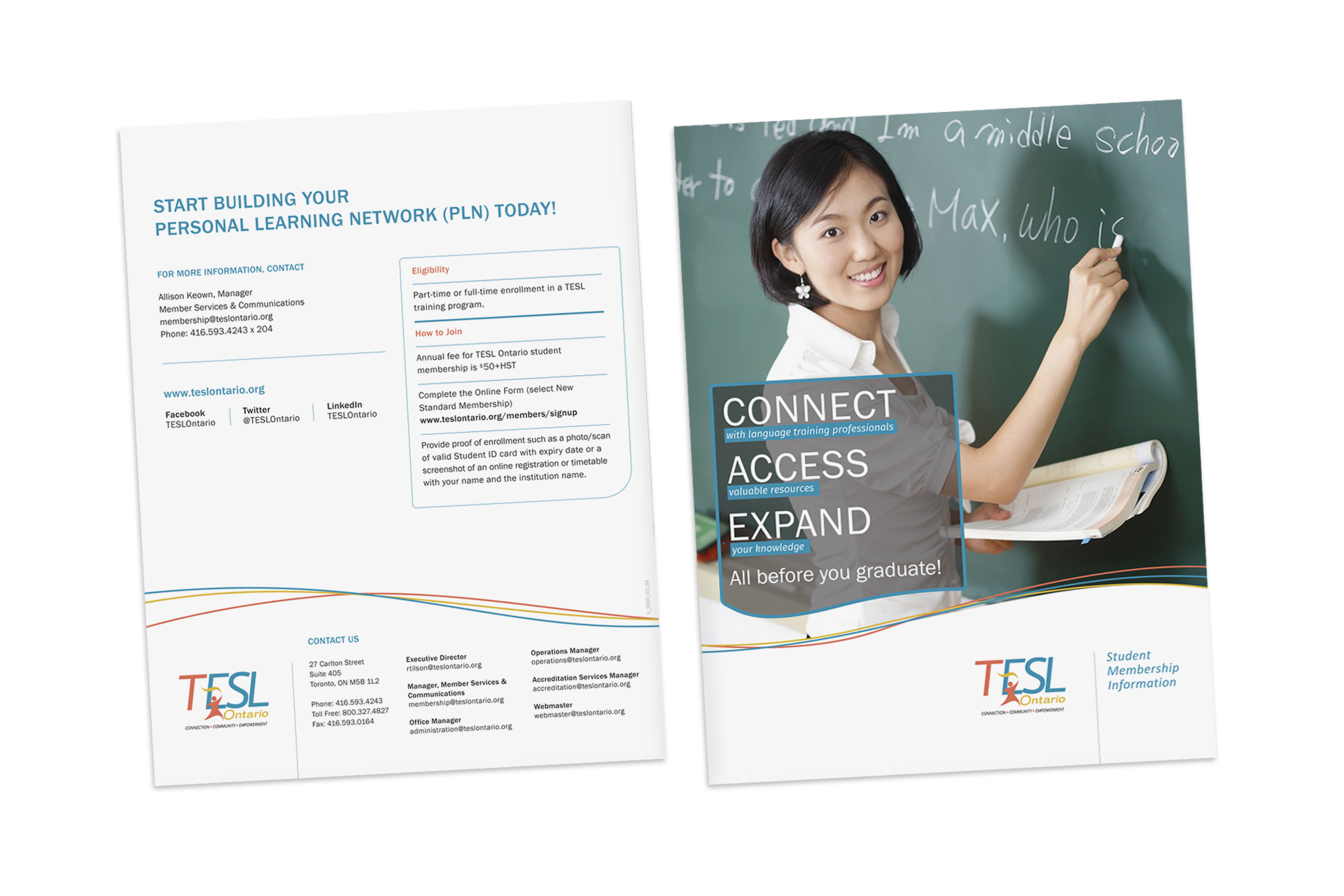 tesl ontario student brochure front and back cover
